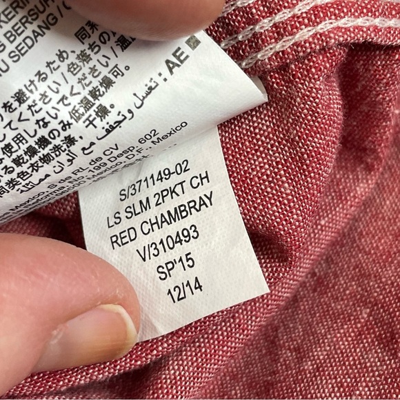 Old Navy Shirt Mens L Red Slim Fit Linen Blend Button Down Long Sleeve Shirt - Picture 8 of 9